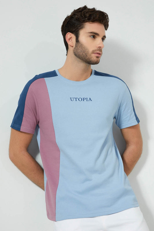 Blue Cut And Sew Panel T-Shirt