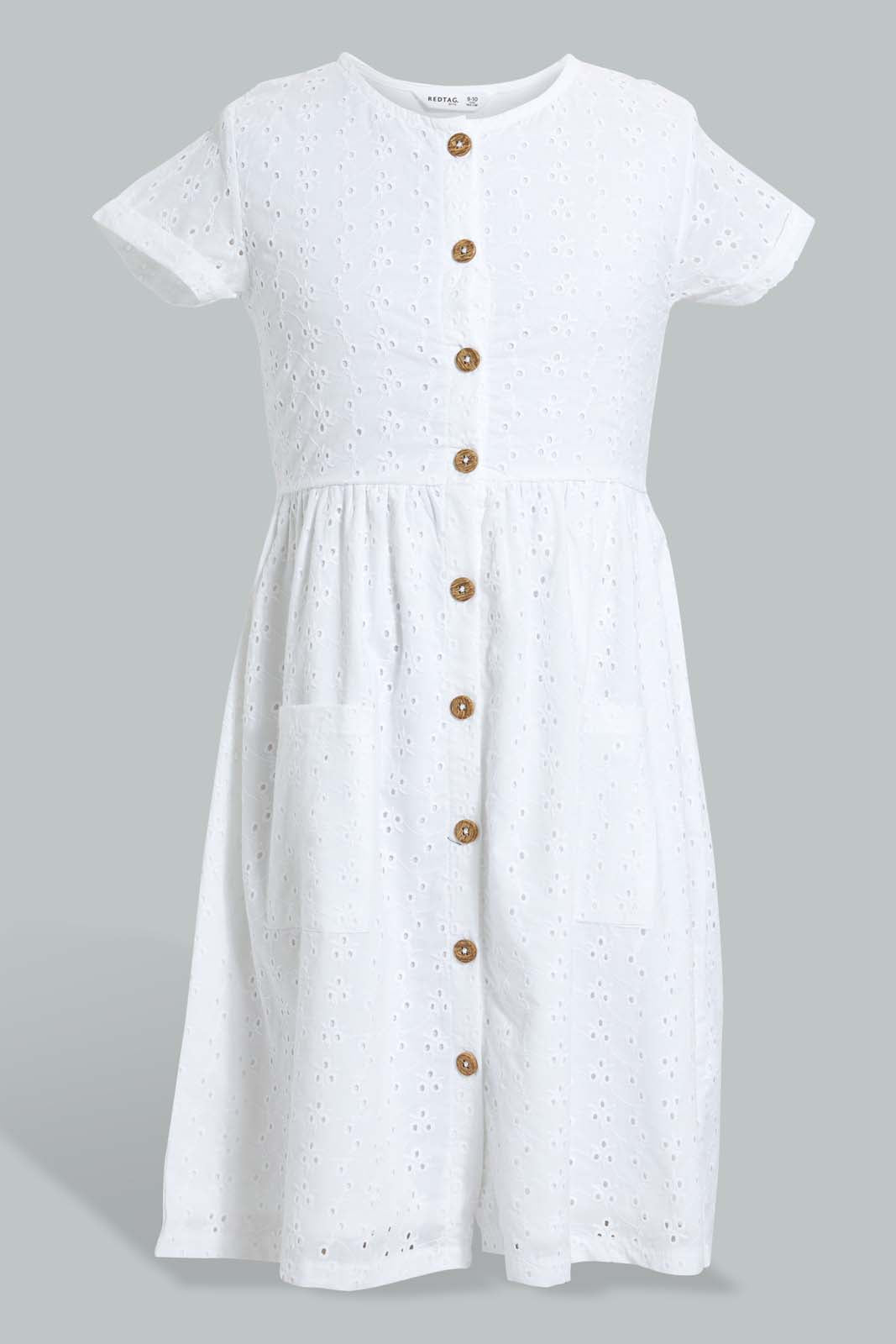 Redtag-White-Chiffly-Dress-Dresses-Senior-Girls-9 to 14 Years