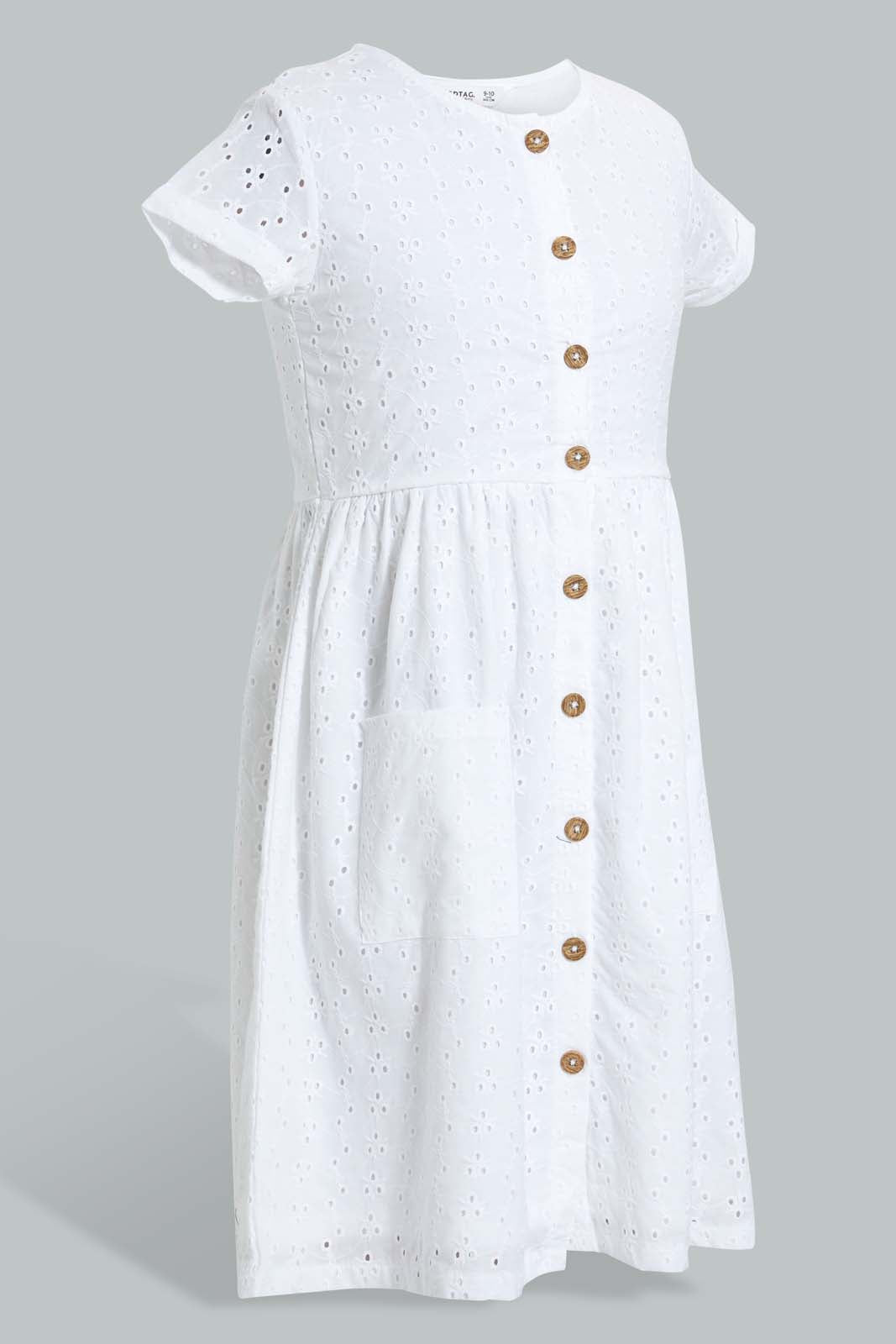 Redtag-White-Chiffly-Dress-Dresses-Senior-Girls-9 to 14 Years