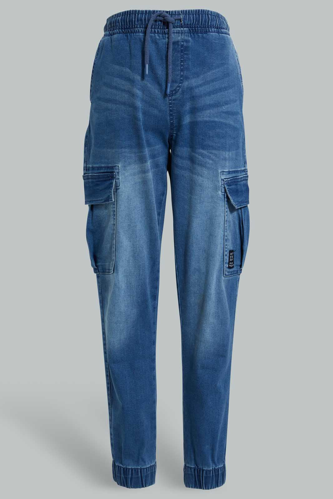 Redtag-Blue-Cargo-Jean-Jeans-Slim-Fit-Senior-Boys-9 to 14 Years