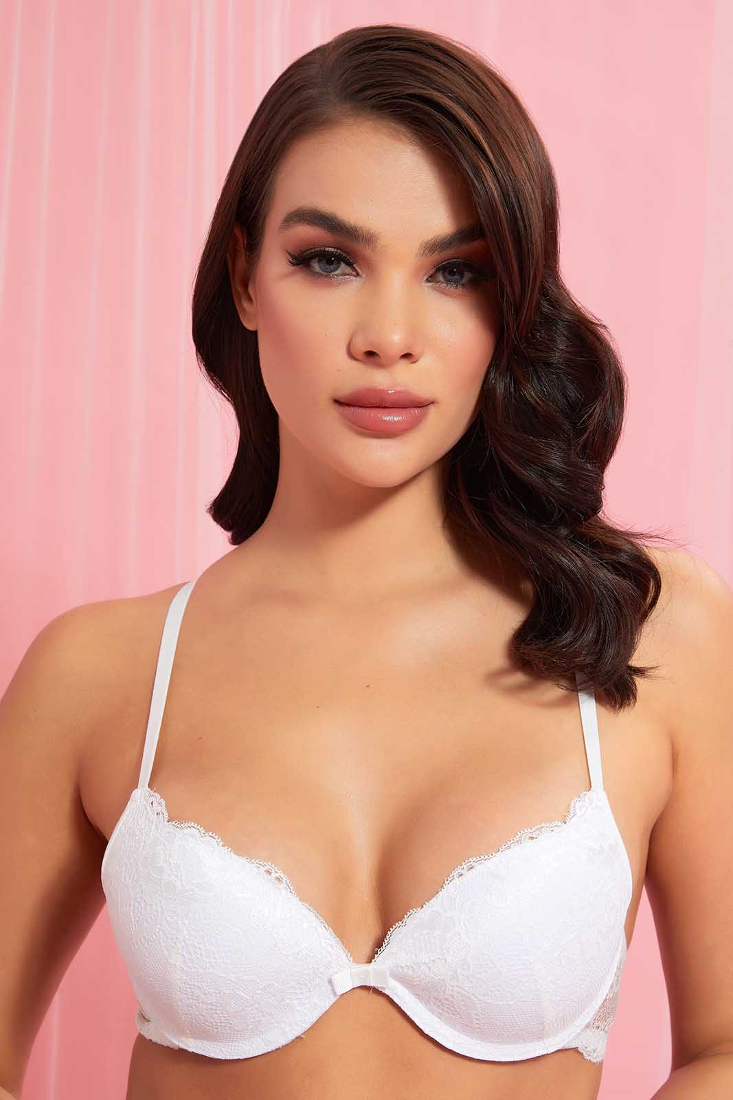 Redtag-Dark-Grey/Yellow/Ivory-Plain-Lace-Padded-T-Shirt-Bra-(3-Pack)-T-Shirt-Bras-Women's-