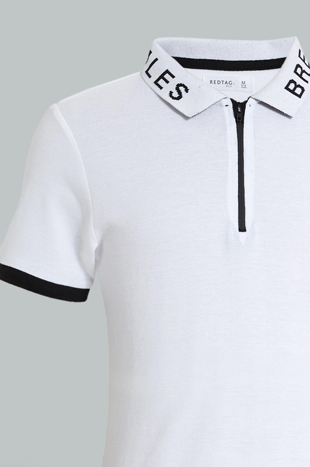 Redtag-White-Zip-Placket-Polo-Polo-Shirts-Senior-Boys-9 to 14 Years