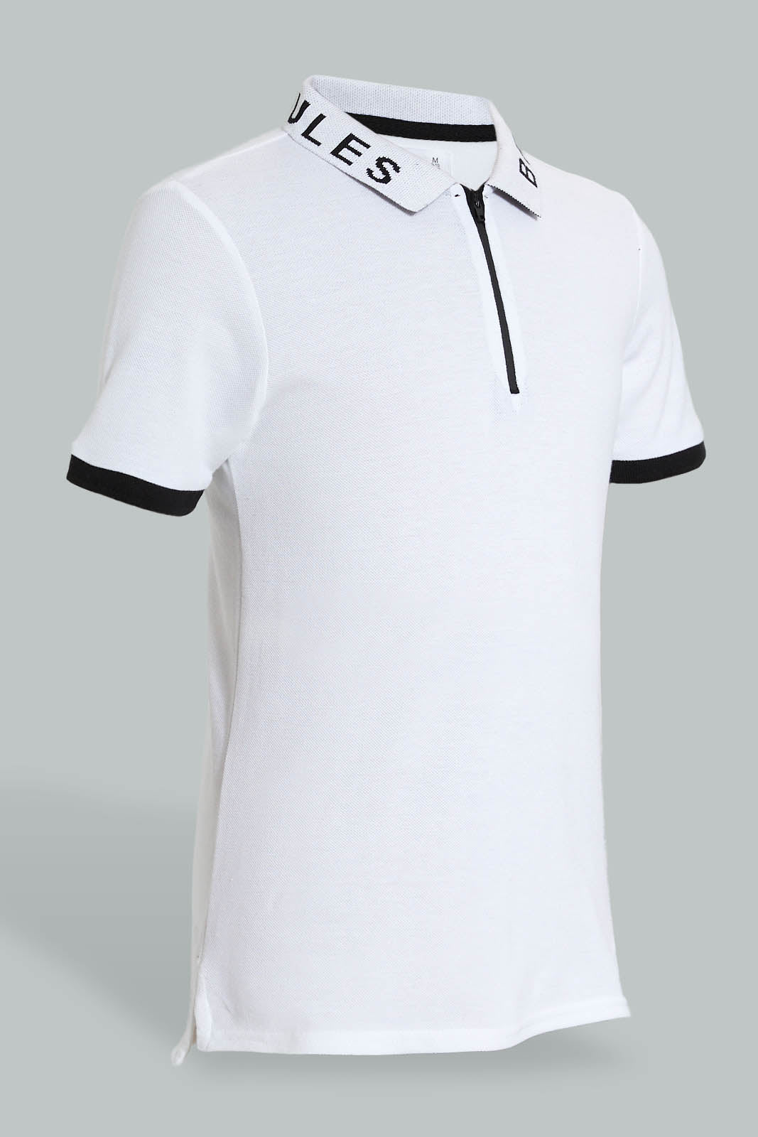 Redtag-White-Zip-Placket-Polo-Polo-Shirts-Senior-Boys-9 to 14 Years