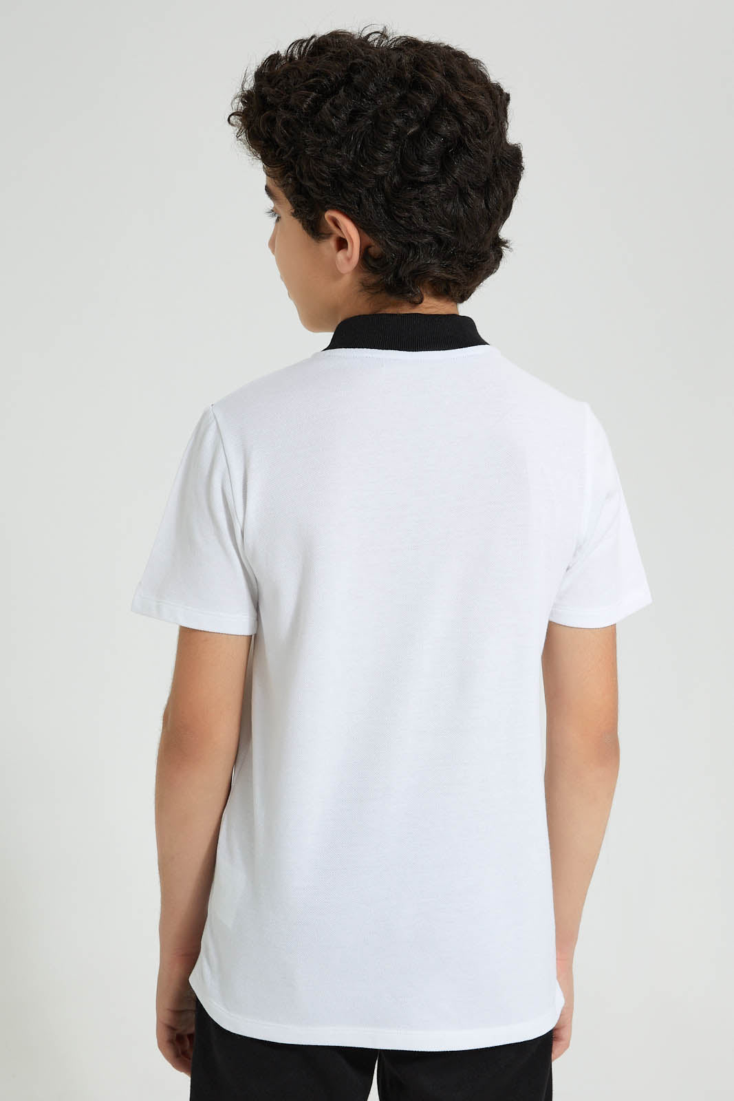 Redtag-White-Tape-On-Chest-Zip-Placket-Polo-Polo-Shirts-Senior-Boys-9 to 14 Years