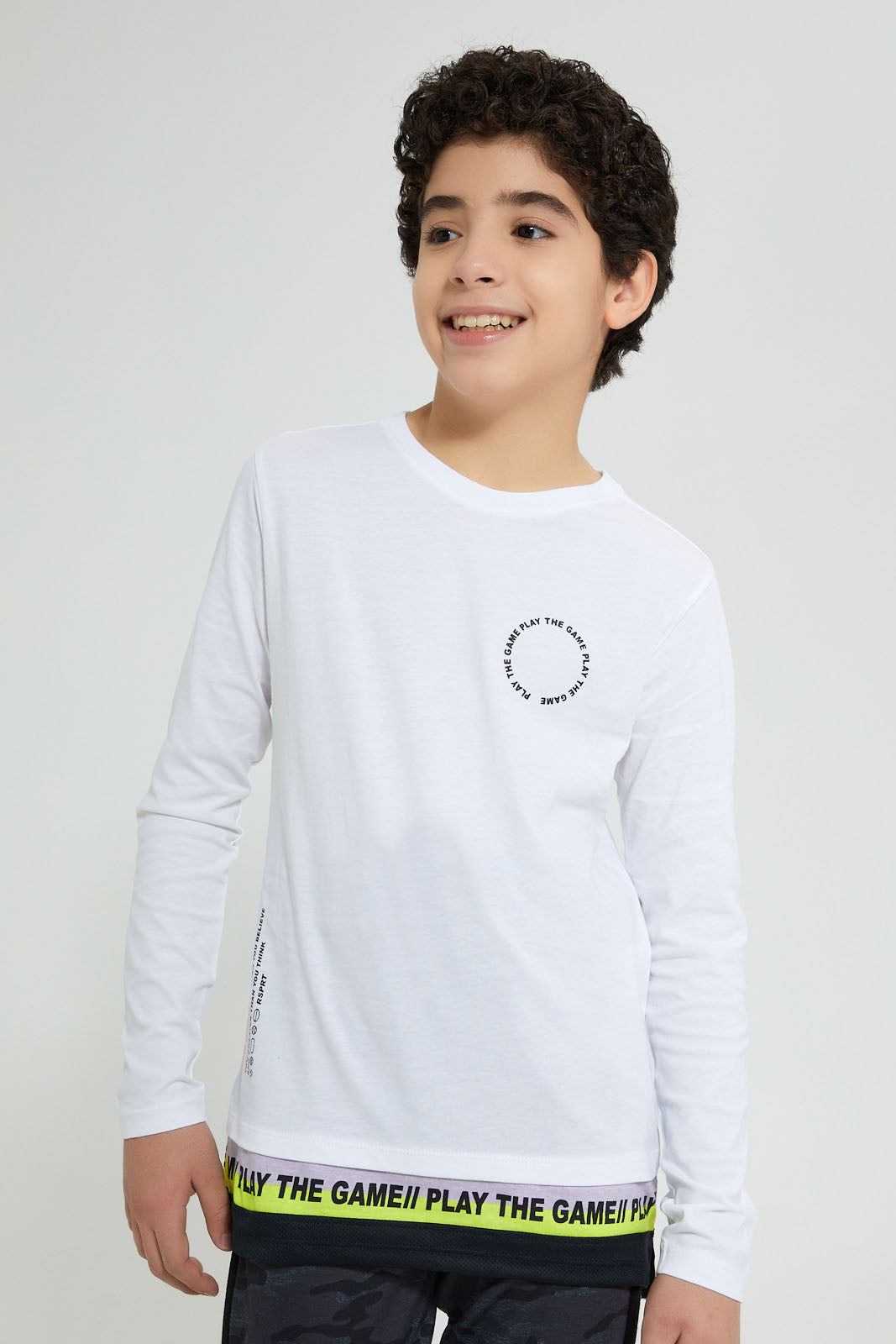Redtag-White-Mesh-Hem-T-Shirts-Graphic-Prints-Senior-Boys-9 to 14 Years