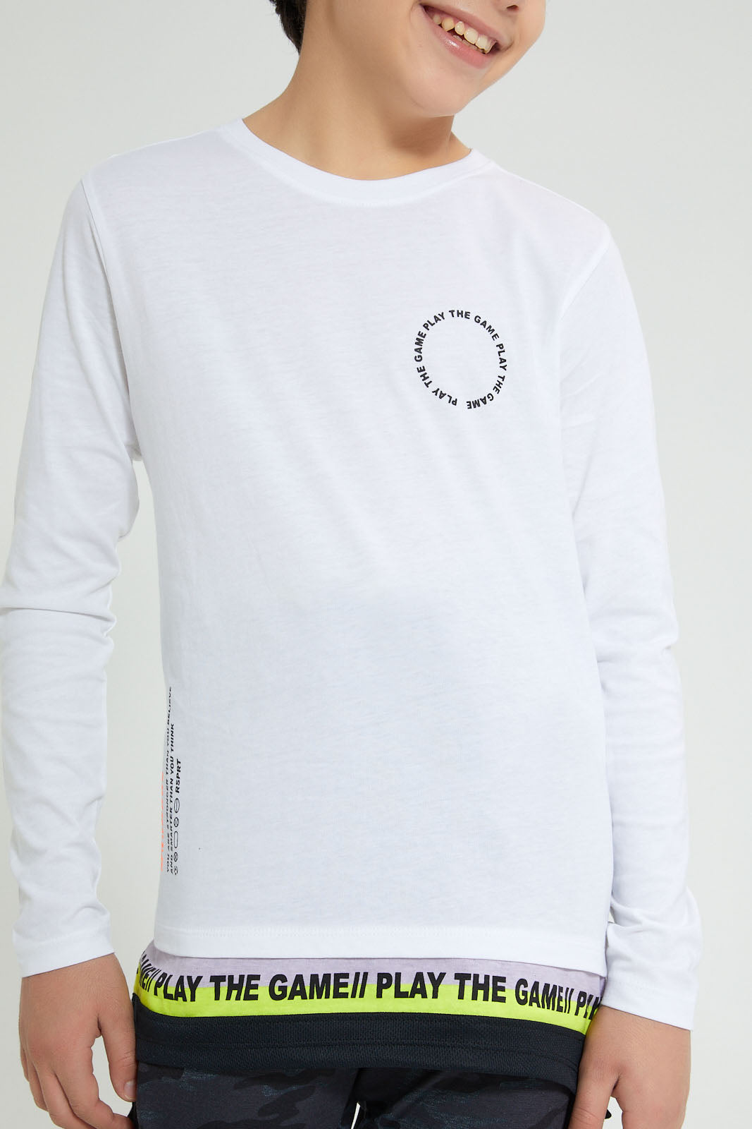 Redtag-White-Mesh-Hem-T-Shirts-Graphic-Prints-Senior-Boys-9 to 14 Years