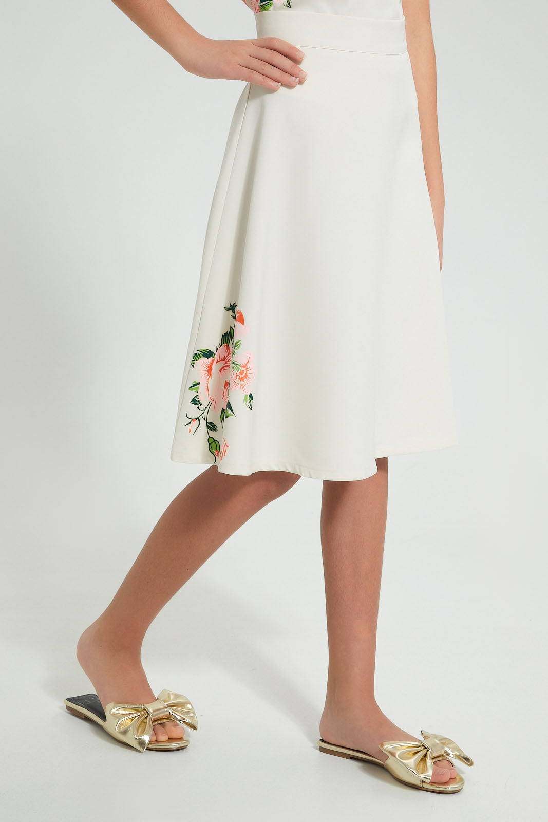 Redtag-Beige-Skater-Embroideredroidered-Skirt-Skirts-Senior-Girls-9 to 14 Years
