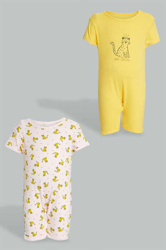 Redtag-Yellow-And-Pink-Leopod-Romper-Rompers-Baby-0 to 12 Months