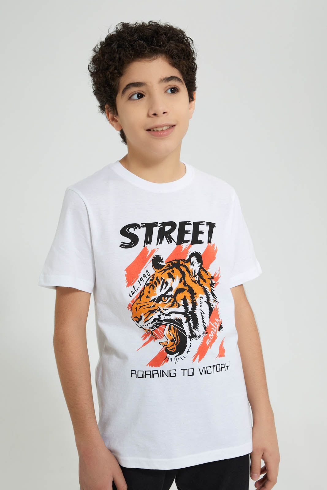 Redtag-White-Tiger-Night-Suit-Pyjama-Sets-Senior-Boys-9 to 14 Years