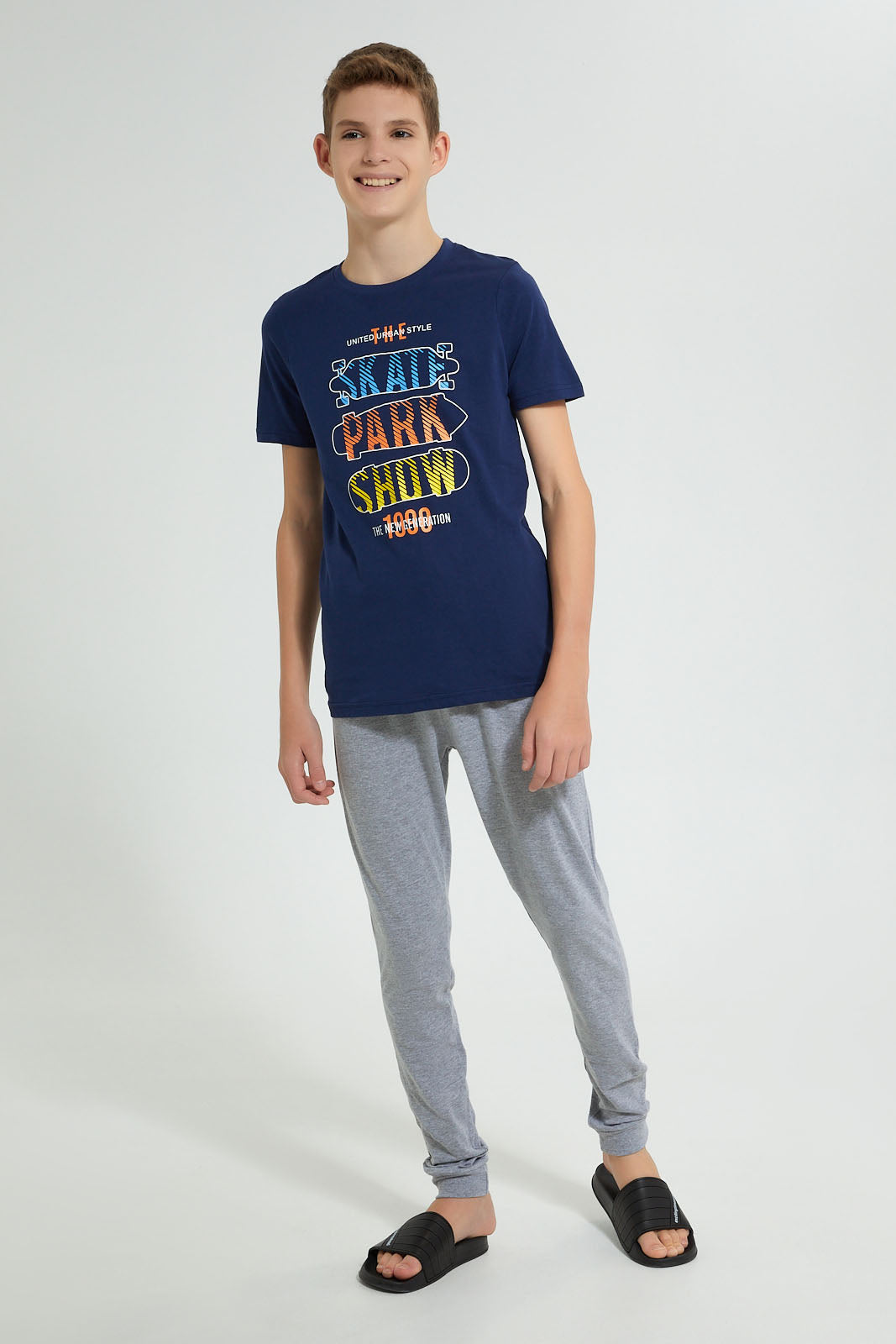 Redtag-Navy-Skate-Park-Show-3Pc-Night-Suit-Pyjama-Sets-Senior-Boys-9 to 14 Years