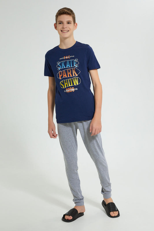 Redtag-Navy-Skate-Park-Show-3Pc-Night-Suit-Pyjama-Sets-Senior-Boys-9 to 14 Years