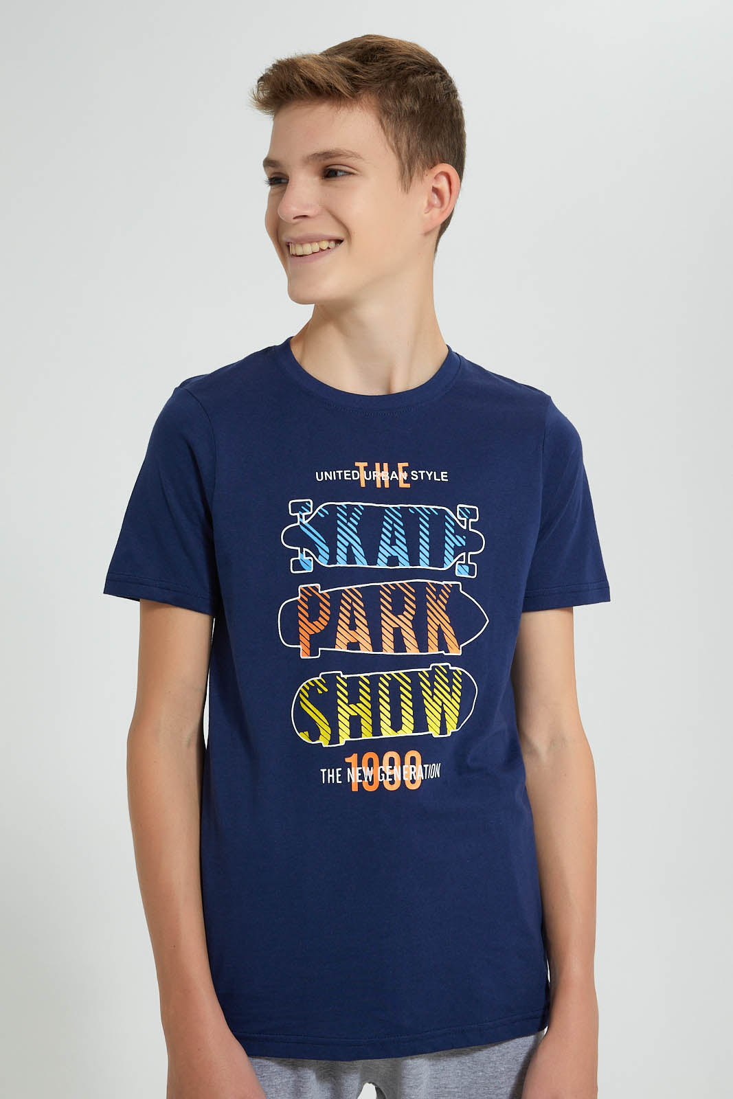 Redtag-Navy-Skate-Park-Show-3Pc-Night-Suit-Pyjama-Sets-Senior-Boys-9 to 14 Years