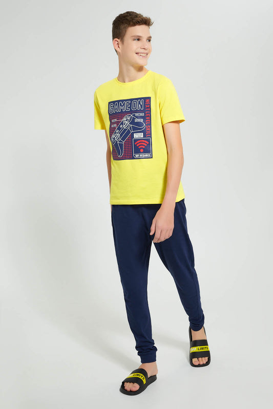 Redtag-Yellow-Game-On-Night-Suit-Pyjama-Sets-Senior-Boys-9 to 14 Years