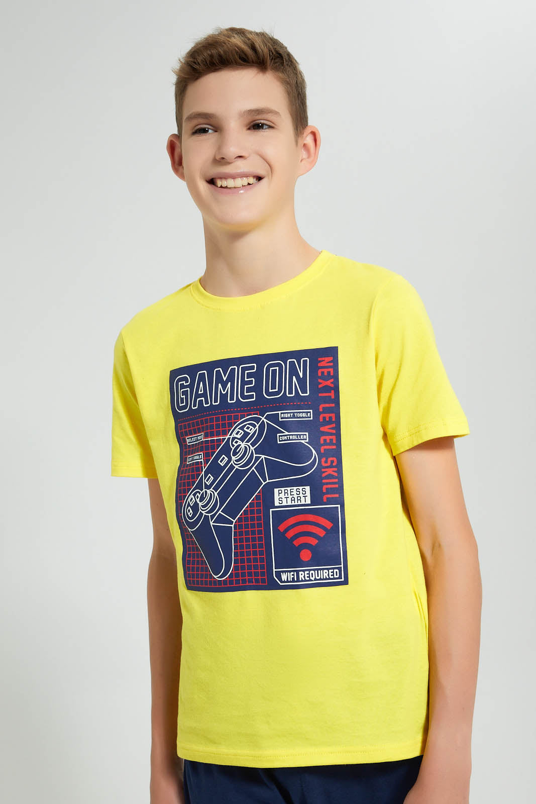 Redtag-Yellow-Game-On-Night-Suit-Pyjama-Sets-Senior-Boys-9 to 14 Years