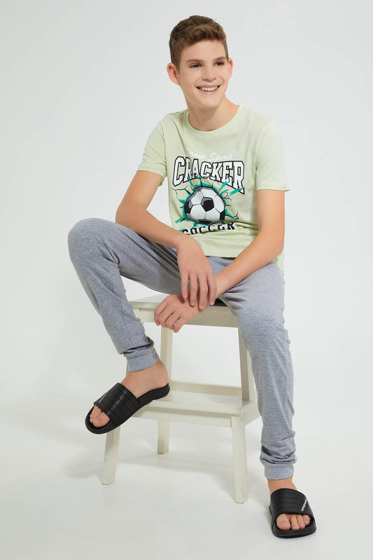 Redtag-Olive-Cracker-Football-3Pc-Night-Suit-Pyjama-Sets-Senior-Boys-9 to 14 Years
