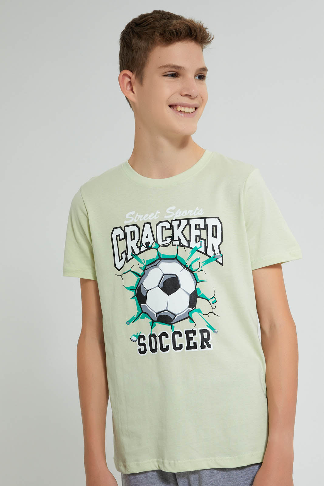 Redtag-Olive-Cracker-Football-3Pc-Night-Suit-Pyjama-Sets-Senior-Boys-9 to 14 Years