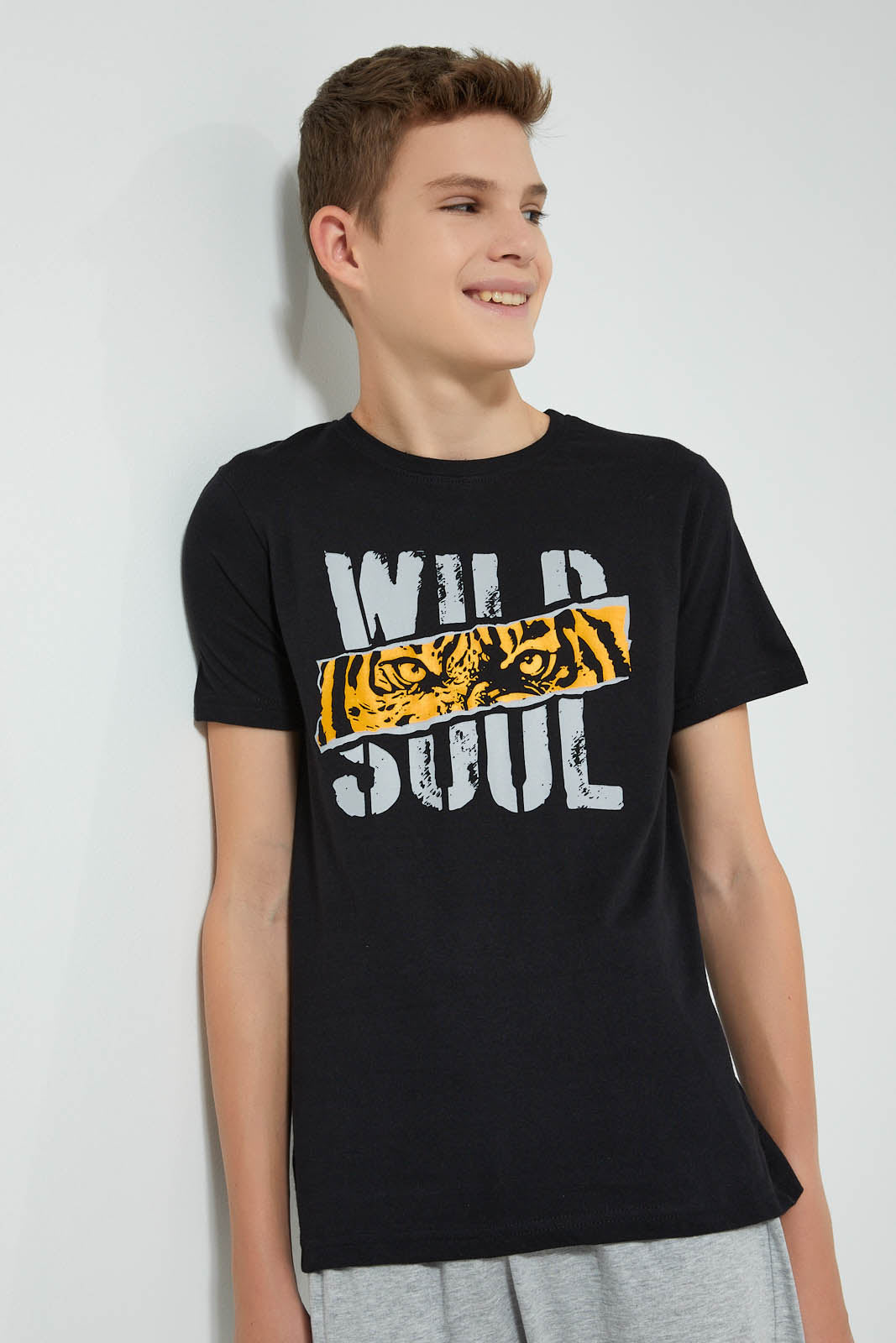 Redtag-Black-Wild-Soul-Night-Suit-Pyjama-Sets-Senior-Boys-9 to 14 Years