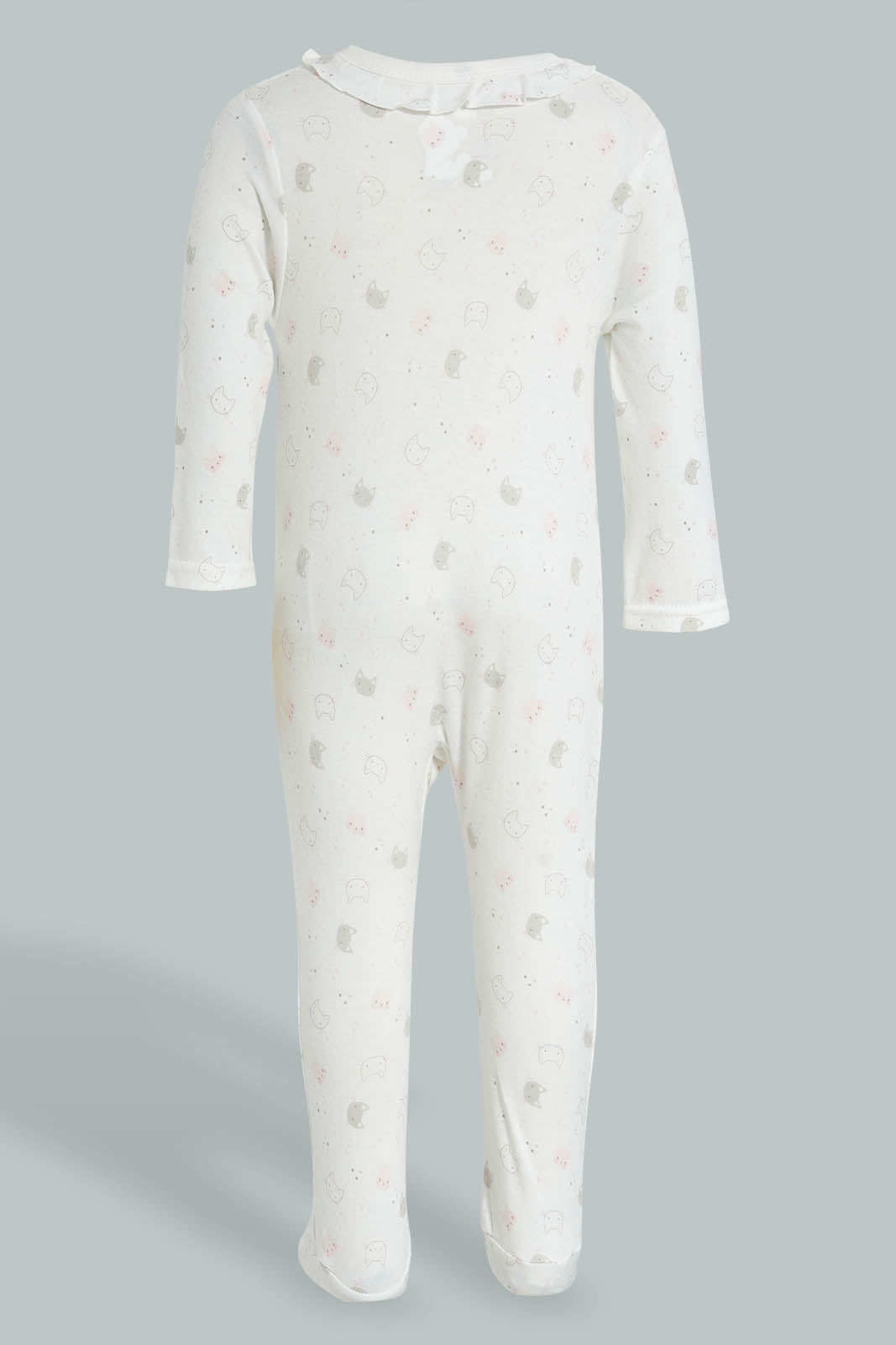 Redtag-White-And-Pink-Frill-Sleep-Suit-Sleepsuits-Baby-0 to 12 Months