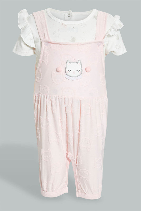 Redtag-Pink-Kitten-Jacquard-Duangree-Rompers-Baby-0 to 12 Months