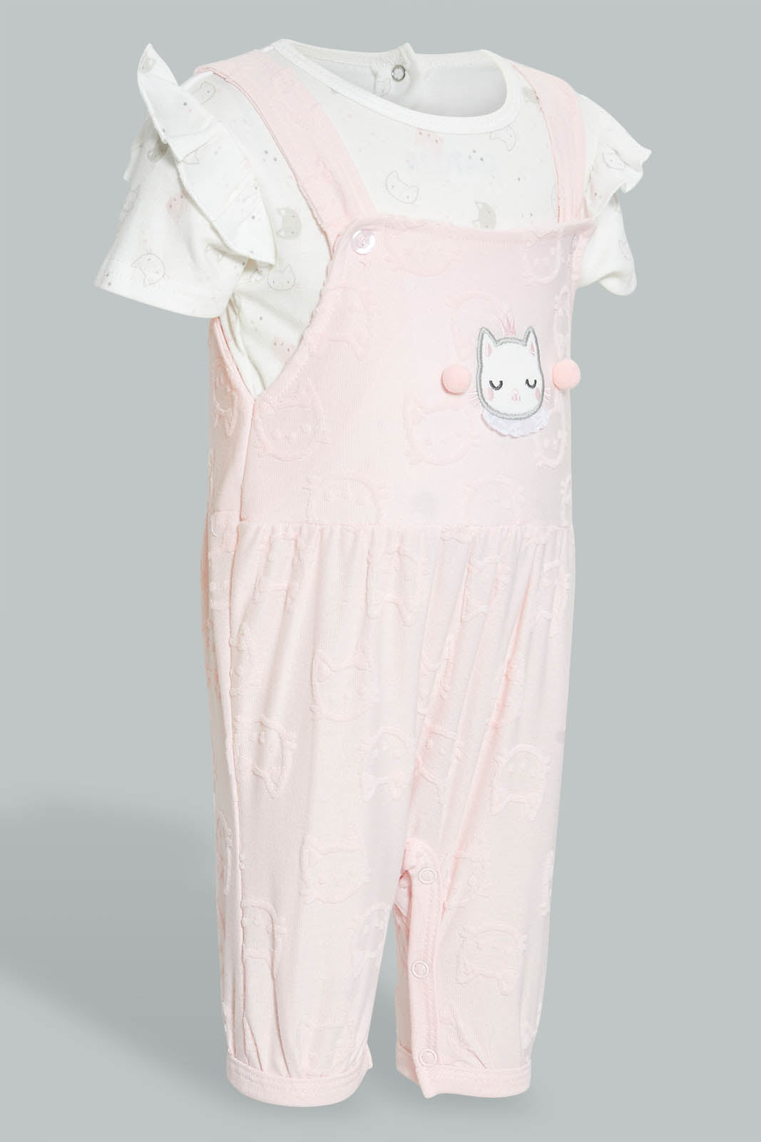 Redtag-Pink-Kitten-Jacquard-Duangree-Rompers-Baby-0 to 12 Months