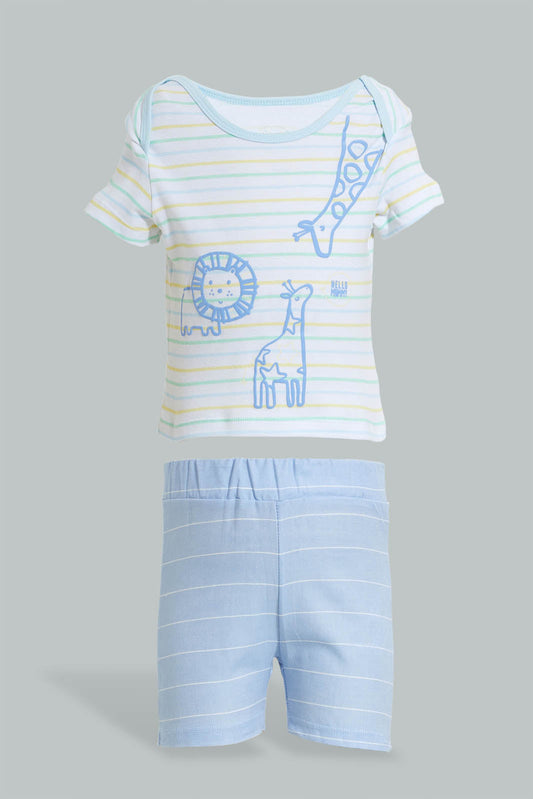 Redtag-Blue-Giraffe-T-Shirt-&-Shorts-Set-Colour:Blue,-Filter:Baby-(0-to-12-Mths),-NBF-Sleepsuits,-New-In,-New-In-NBF,-Non-Sale,-S22B,-Section:Kidswear-Baby-0 to 12 Months