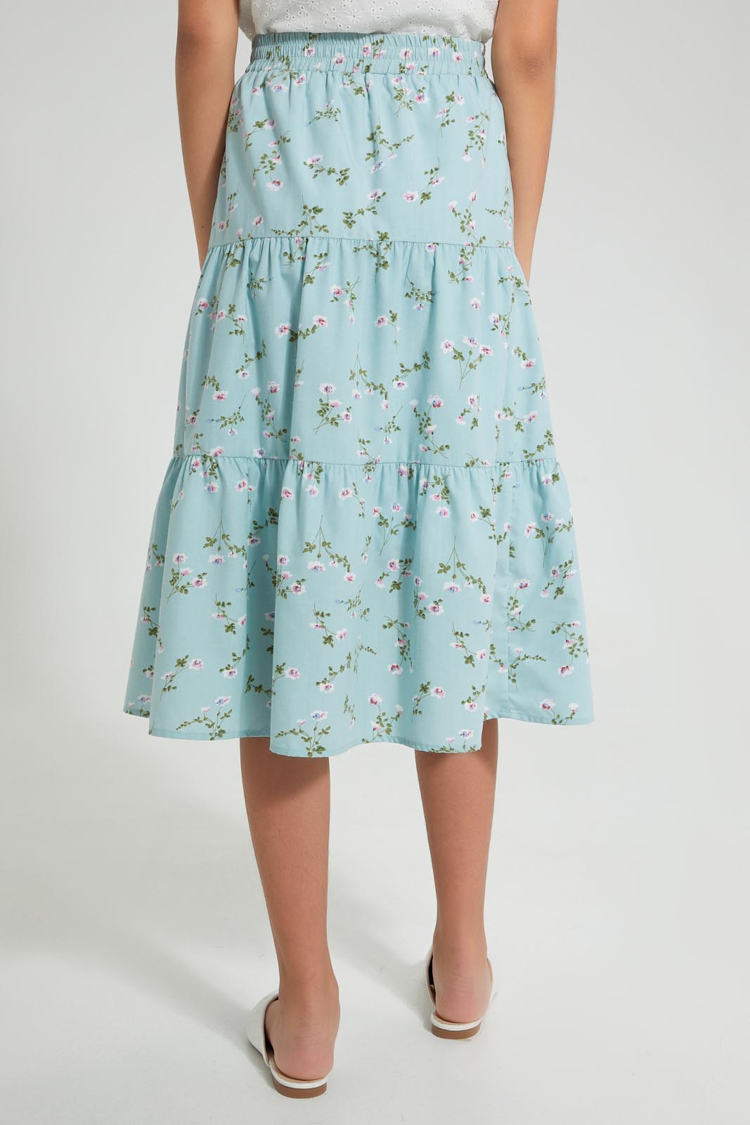 Redtag-Mint-Floral-Tiered-Skirt-Skirts-Senior-Girls-9 to 14 Years