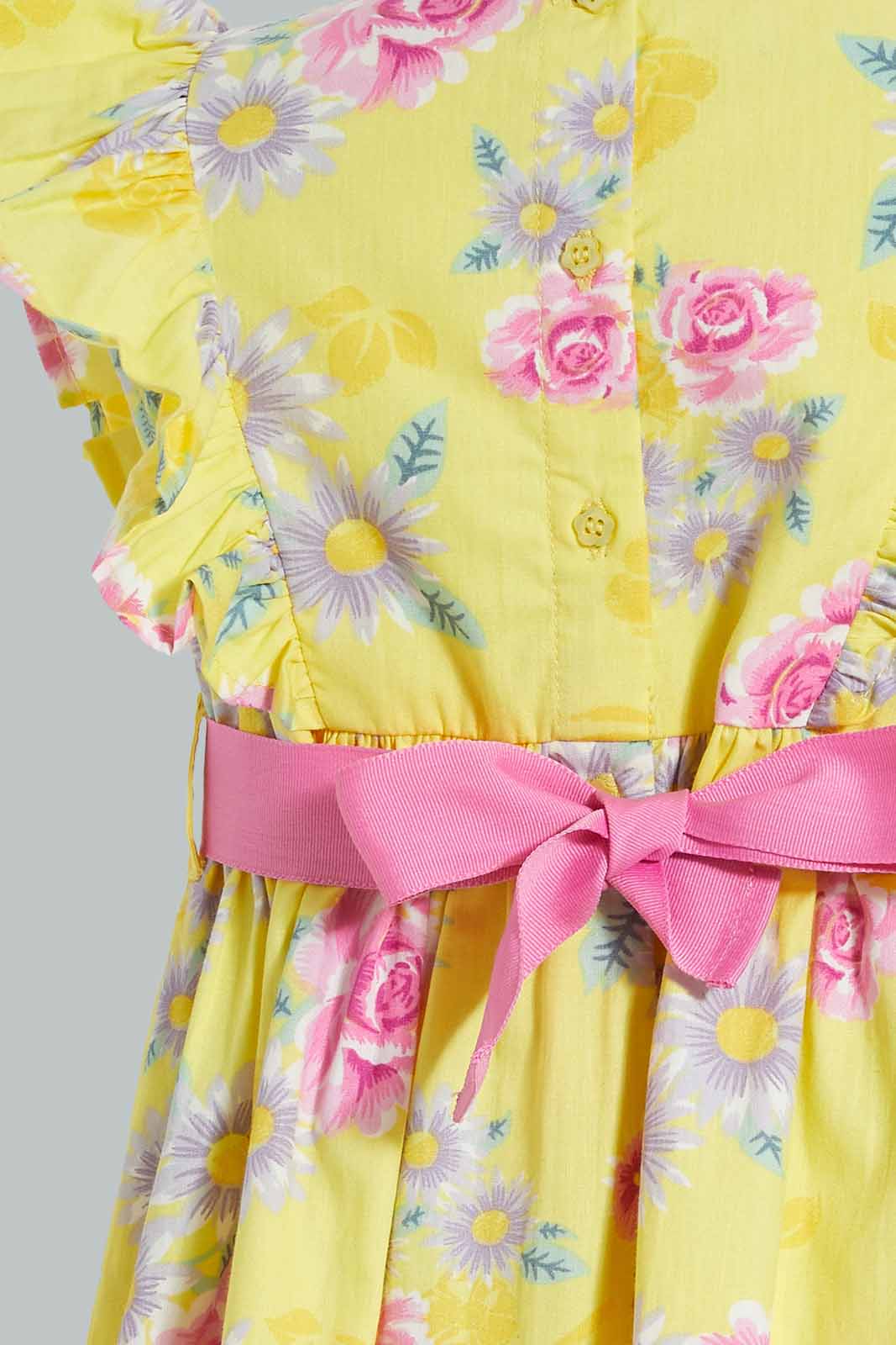 Redtag-Floral-Printed-Tank-Straps-With-Ruffle-Sleeves-Dresses-Infant-Girls-3 to 24 Months