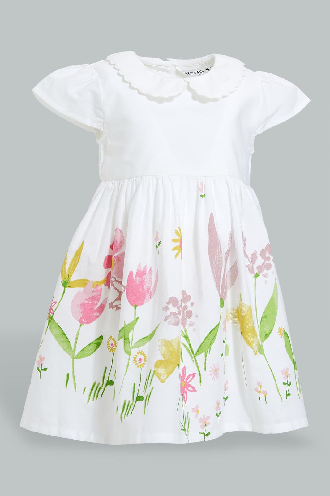 Redtag-Colar-Floral-Printed-Hem-Colour:White,-Filter:Infant-Girls-(3-to-24-Mths),-Infant-Girls-Dresses,-New-In,-New-In-ING,-Non-Sale,-S22B,-Section:Kidswear-Infant-Girls-3 to 24 Months