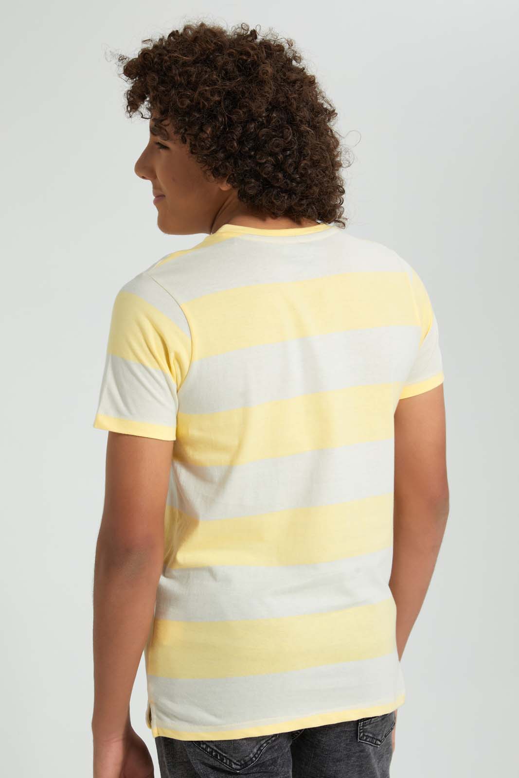 Redtag-White-Rock-N-Roll-T-Shirt-Striped-Senior-Boys-9 to 14 Years