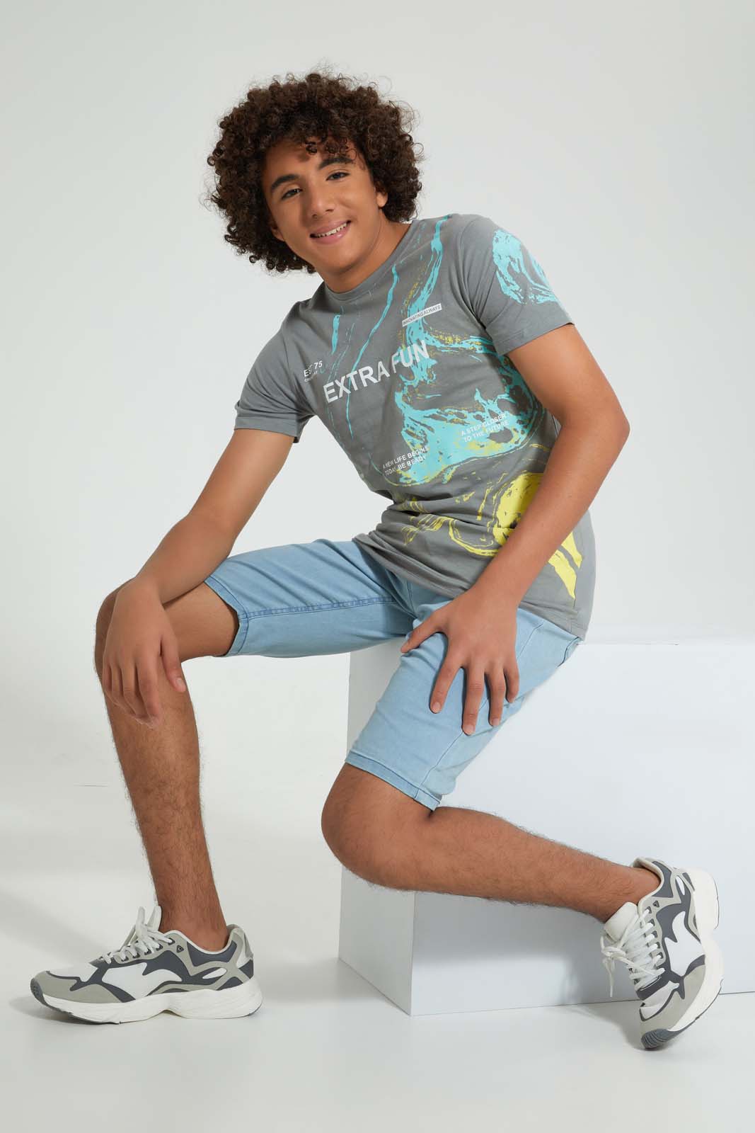 Redtag-Grey-Extra-Fun-T-Shirt-All-Over-Prints-Senior-Boys-9 to 14 Years