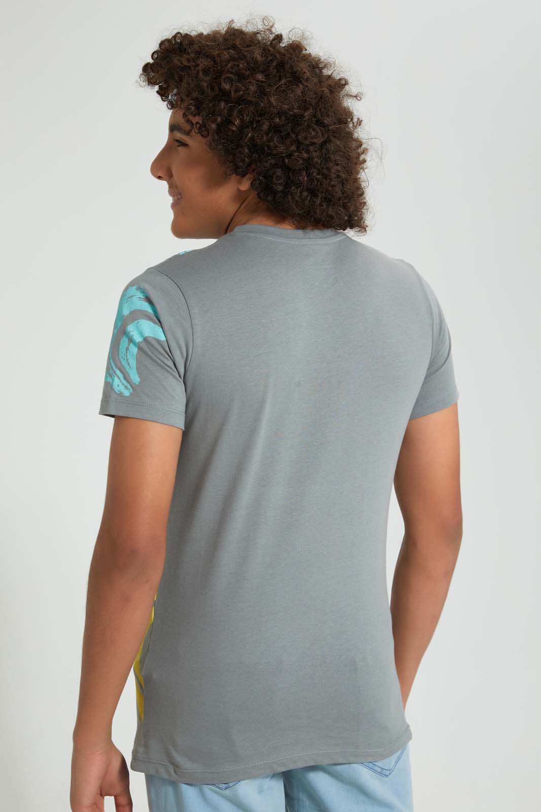 Redtag-Grey-Extra-Fun-T-Shirt-All-Over-Prints-Senior-Boys-9 to 14 Years