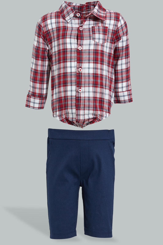 Redtag-Navy-Check-Shirt-&-Trouser-Set-Colour:Navy,-Filter:Baby-(0-to-12-Mths),-NBF-Gift-Sets,-New-In,-New-In-NBF,-Non-Sale,-S22B,-Section:Kidswear-Baby-0 to 12 Months