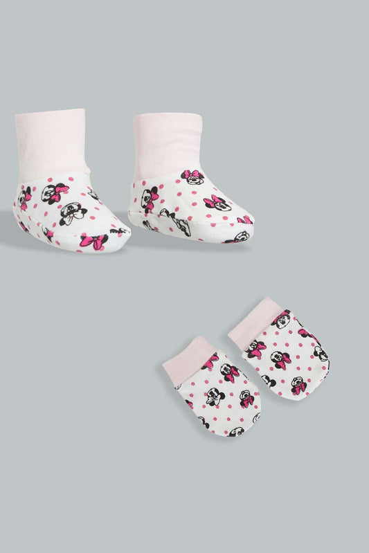 Redtag-Pink-Minnie-Mouse-Mittiens-&-Booties-Set-Gift-Sets-Baby-0 to 12 Months
