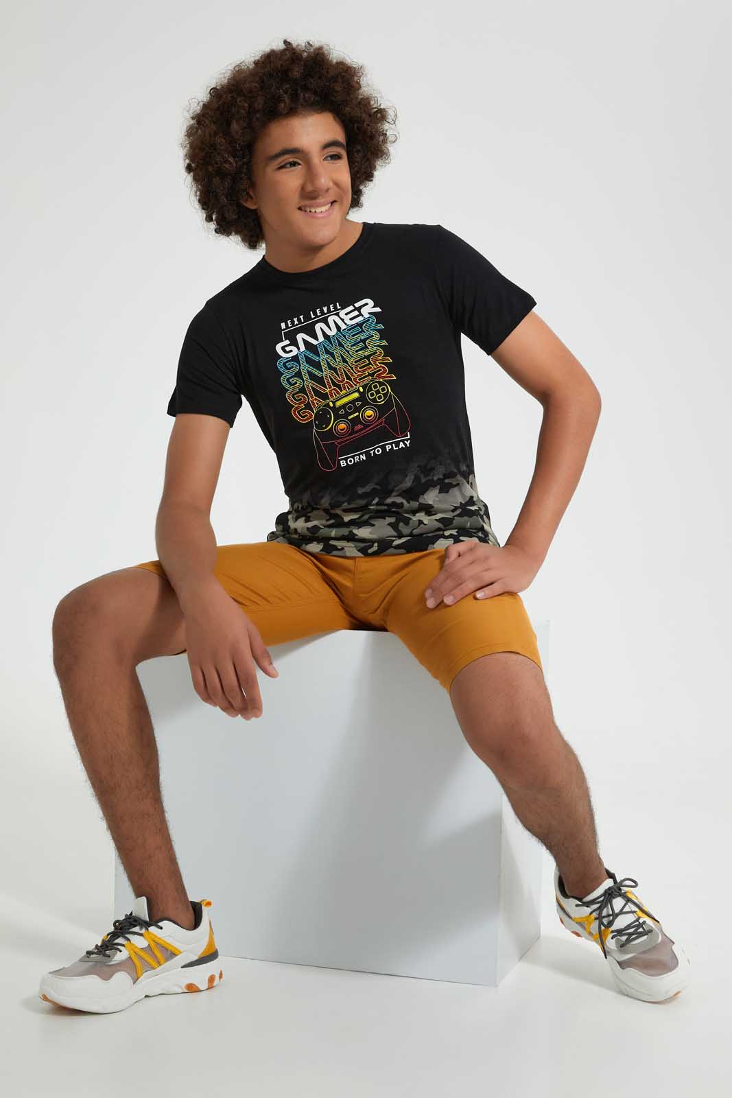 Redtag-C-Print-Controller-Hd-T-Shirt-All-Over-Prints-Senior-Boys-9 to 14 Years