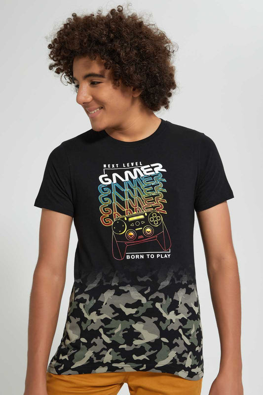 Redtag-C-Print-Controller-Hd-T-Shirt-All-Over-Prints-Senior-Boys-9 to 14 Years