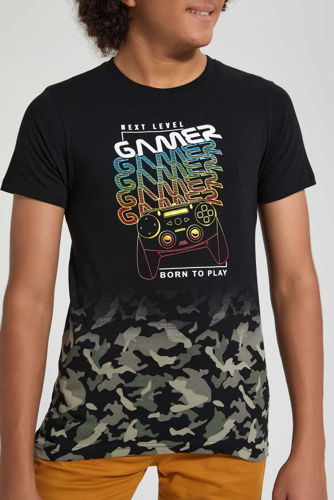 Redtag-C-Print-Controller-Hd-T-Shirt-All-Over-Prints-Senior-Boys-9 to 14 Years