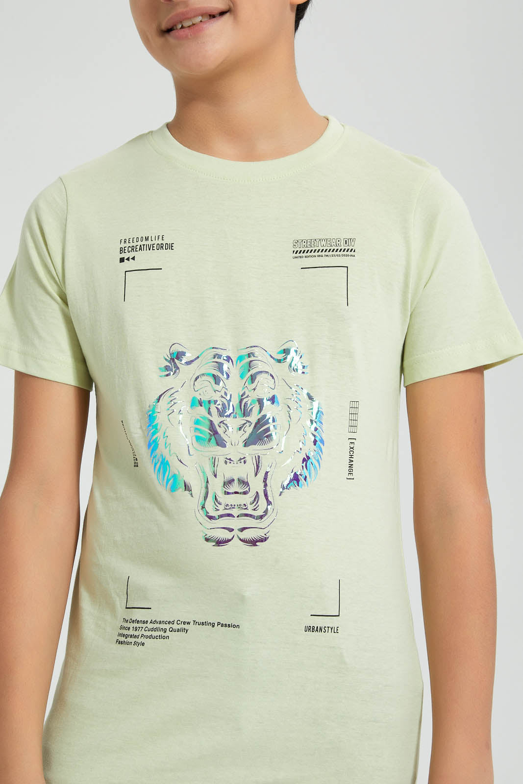 Redtag-Lion-Face-Foil-Print-T-Shirt-All-Over-Prints-Senior-Boys-9 to 14 Years