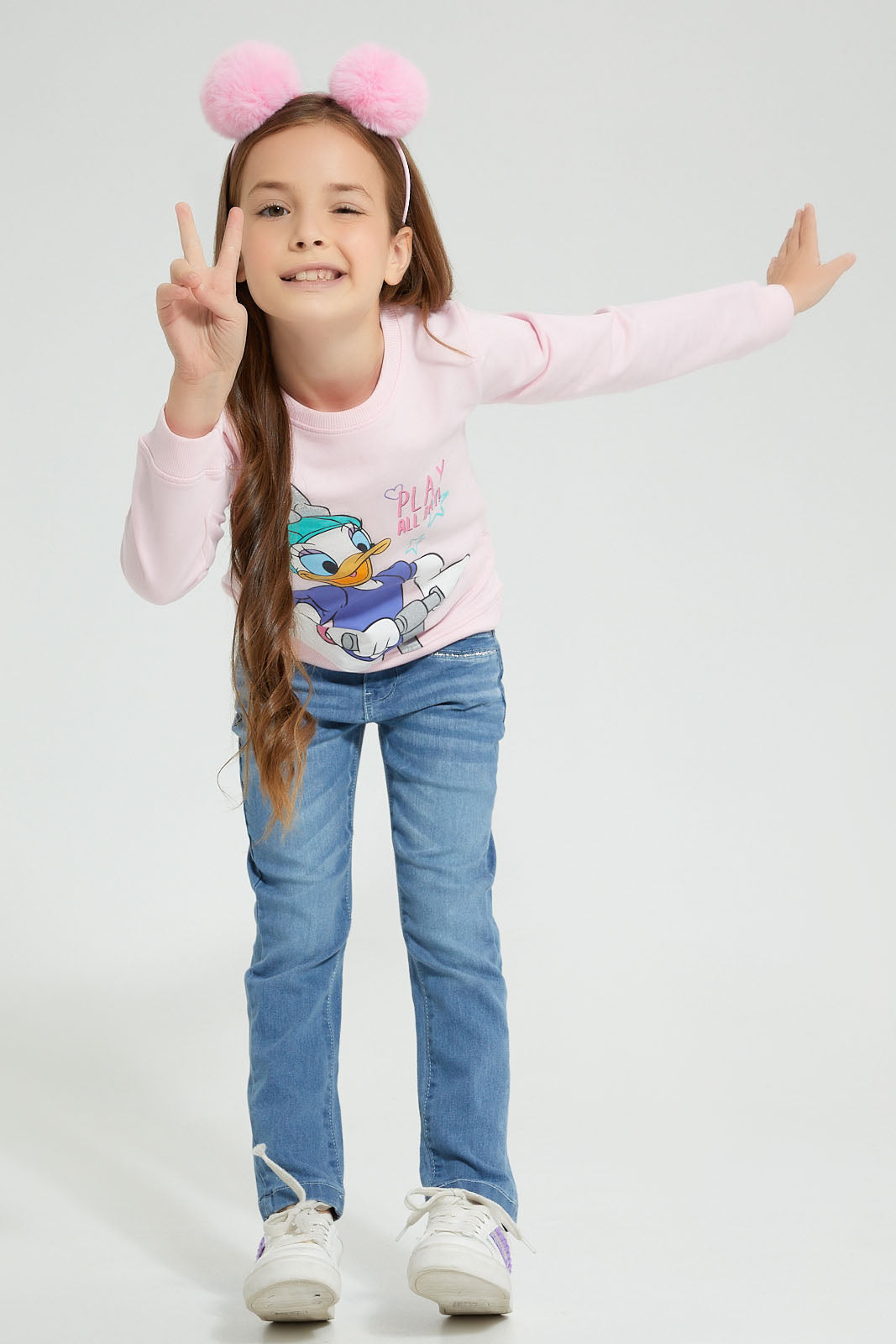 Redtag-Pink-Donald-Duck-Print-SweaT-Shirt-Sweatshirts-Girls-2 to 8 Years