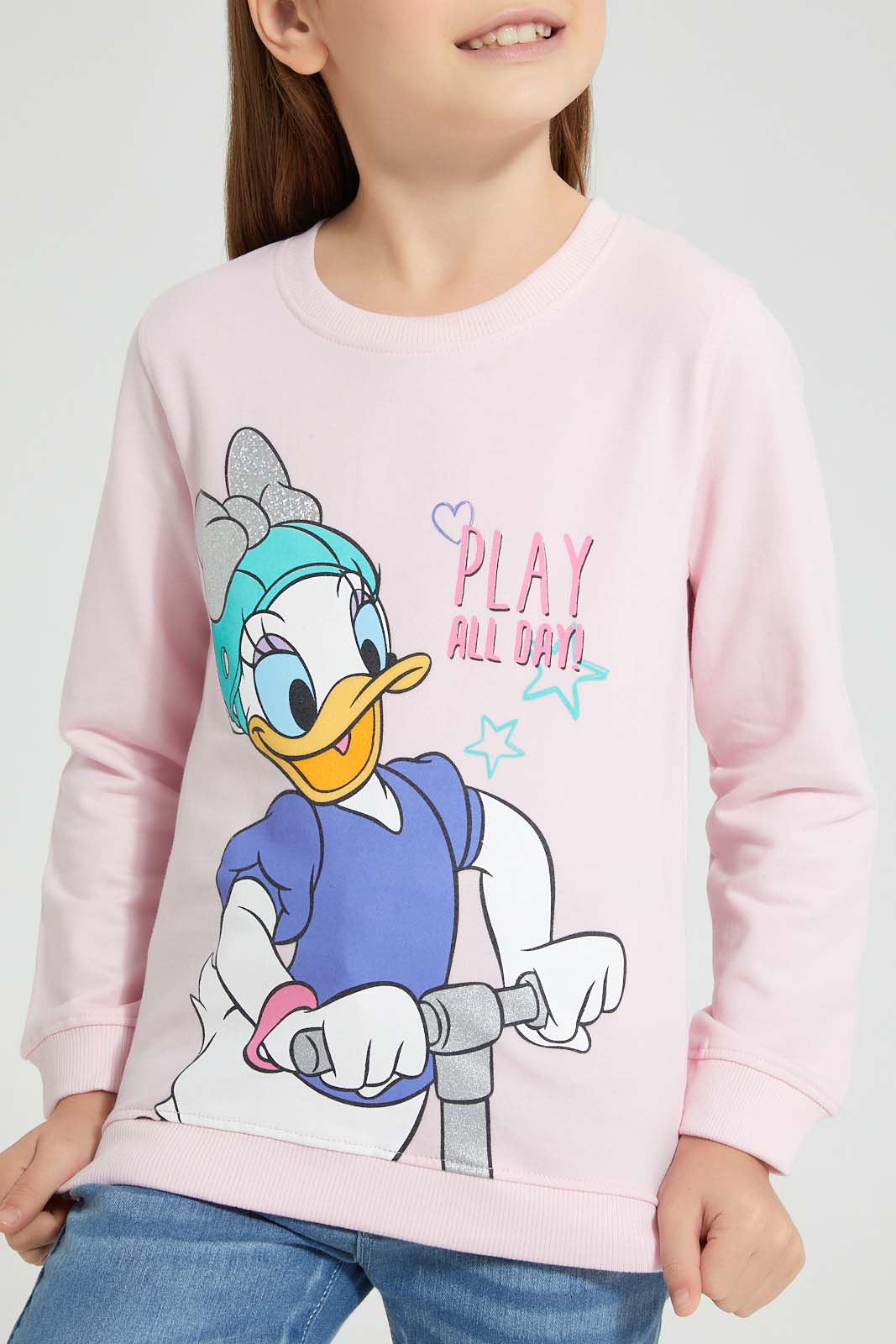 Redtag-Pink-Donald-Duck-Print-SweaT-Shirt-Sweatshirts-Girls-2 to 8 Years