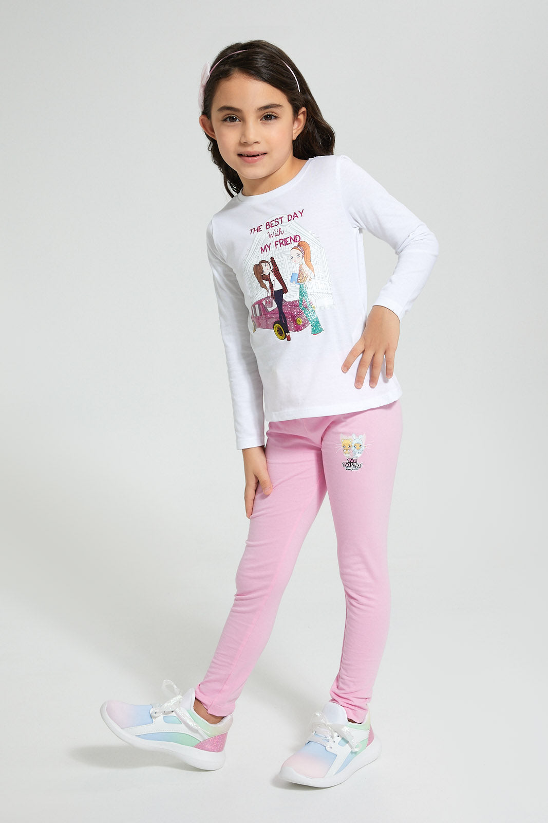 Redtag-Pink-Na-Na-Doll-Print-Legging-Leggings-Girls-2 to 8 Years