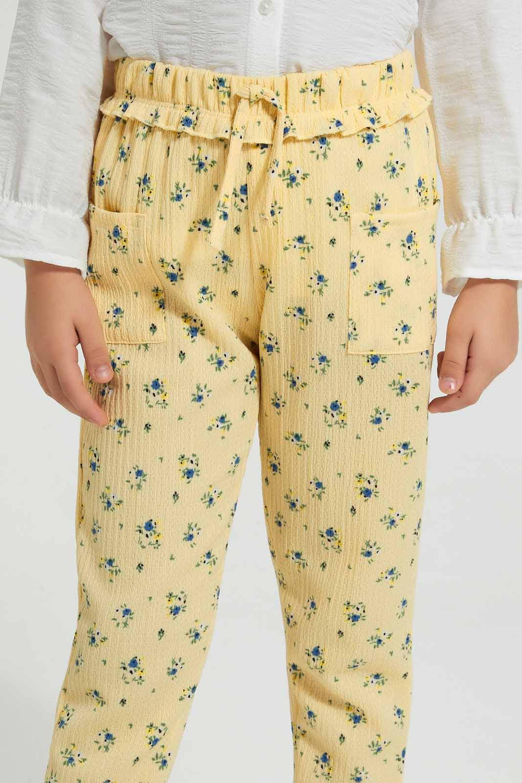 Redtag-Yellow-Floral-Printed-Trouser-Colour:Yellow,-Filter:Girls-(2-to-8-Yrs),-Girls-Trousers,-New-In,-New-In-GIR,-Non-Sale,-S22B,-Section:Kidswear,-TBL-Girls-2 to 8 Years