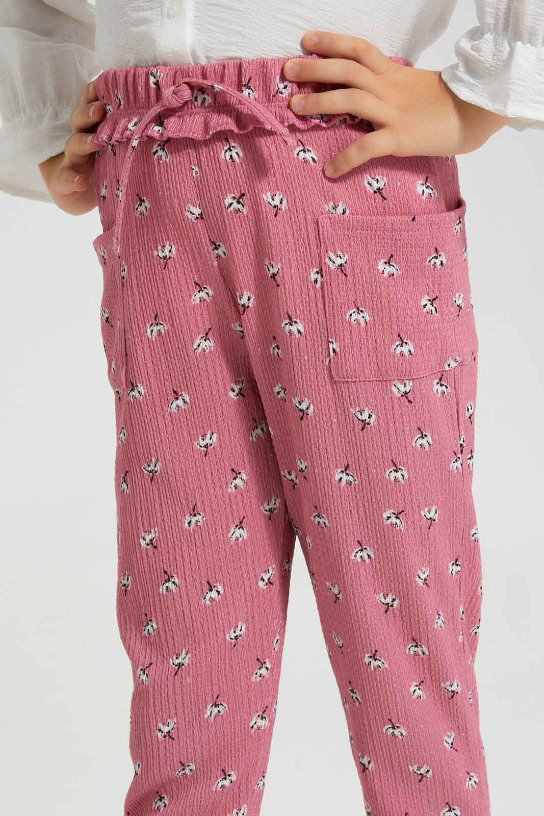 Redtag-Pink-Floral-Printed-Trouser-Colour:Pink,-Filter:Girls-(2-to-8-Yrs),-Girls-Trousers,-New-In,-New-In-GIR,-Non-Sale,-S22B,-Section:Kidswear,-TBL-Girls-2 to 8 Years