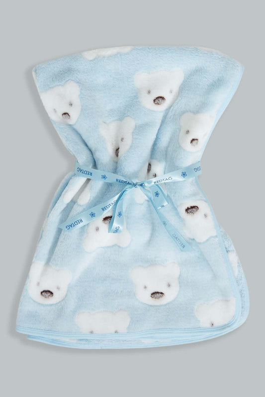 Redtag-Blue-Elephant-Jacquard-Blanket-Baby-Blankets-Baby-0 to 12 Months