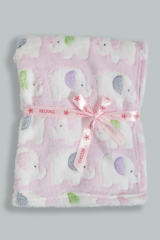 Redtag-Pink-Elephant-Jacquard-Blanket-Baby-Blankets-Baby-0 to 12 Months