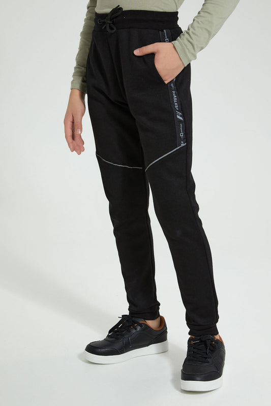 Redtag-Black-Heat-Seal-Zip-Active-Pant-Joggers-Senior-Boys-9 to 14 Years
