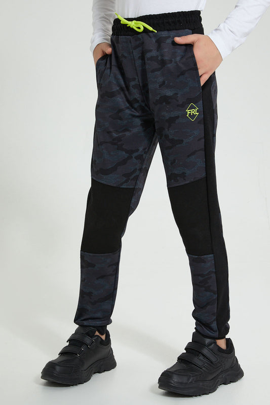 Redtag-Black-C-Biker-Knee-Active-Pant-Joggers-Senior-Boys-9 to 14 Years