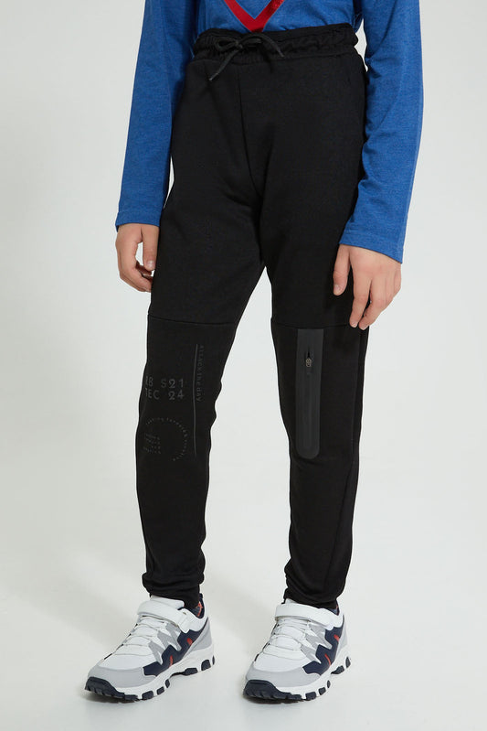 Redtag-Black-Heat-Seal-&-Hd-Print-Active-Pant-Joggers-Senior-Boys-9 to 14 Years