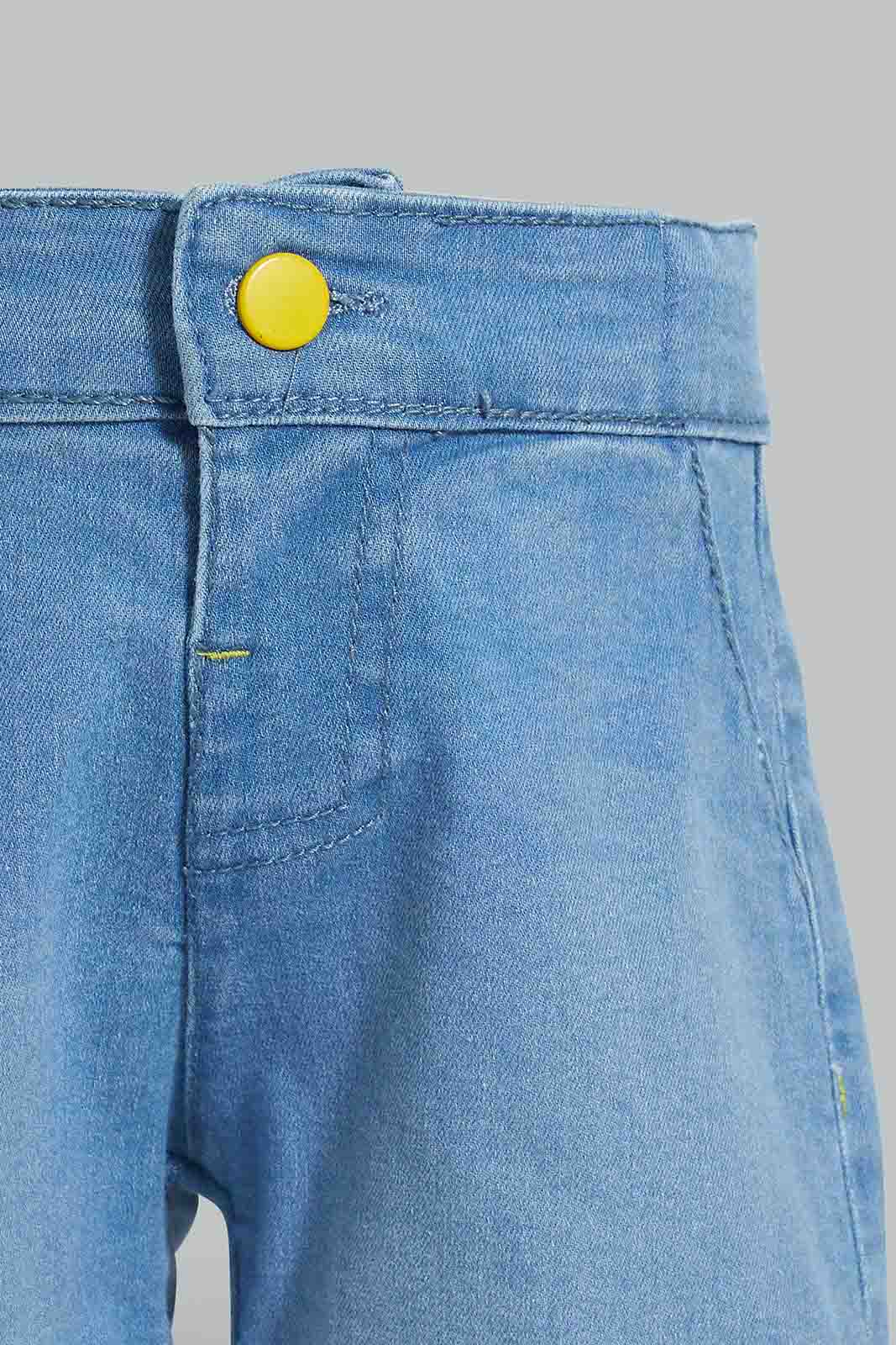 Redtag-Light-Wash-Pull-On-Denim-Short-Denim-Shorts-Infant-Girls-3 to 24 Months
