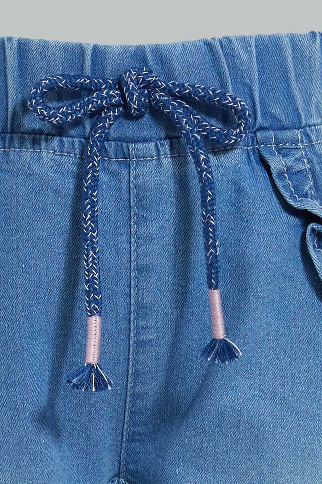 Redtag-Light-Wash-Pull-On-Denim-With-Drawcord-Details-Jeans-Slim-Fit-Infant-Girls-3 to 24 Months