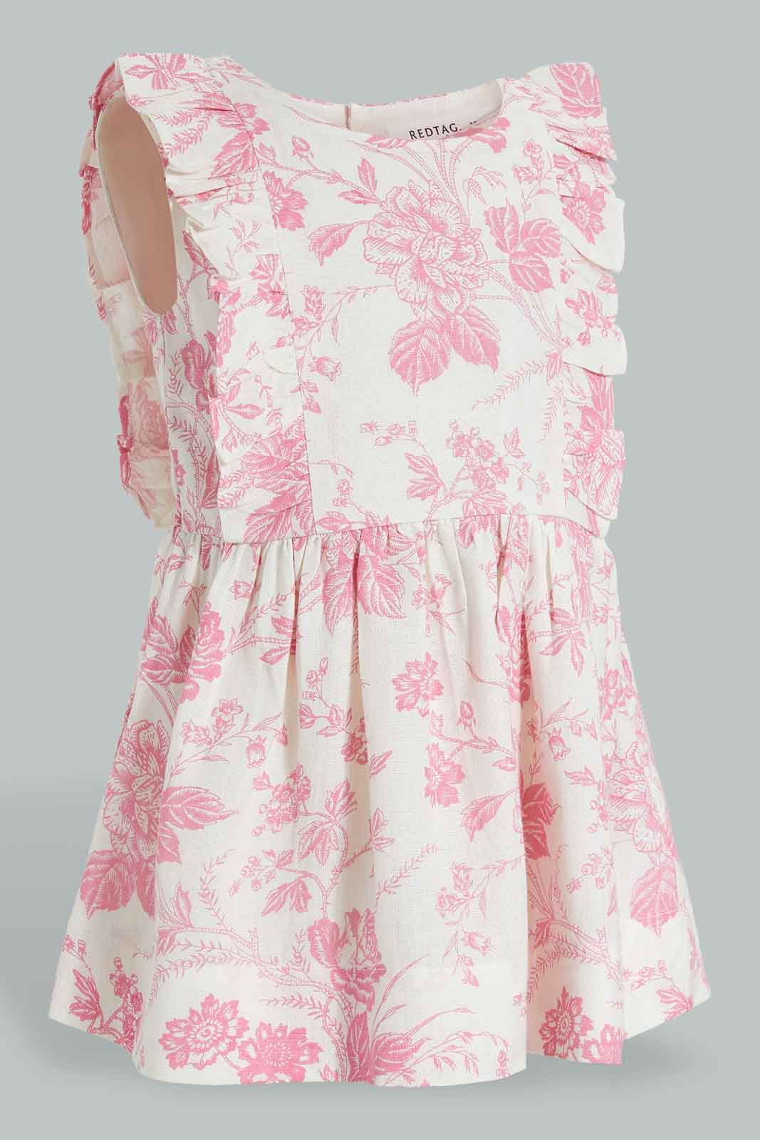 Redtag-Pinki-Floral-Tank-Strap-With-Ruffle-Sleeves-Dress-Colour:Pink,-Filter:Infant-Girls-(3-to-24-Mths),-Infant-Girls-Dresses,-New-In,-New-In-ING,-Non-Sale,-S22B,-Section:Kidswear-Infant-Girls-3 to 24 Months